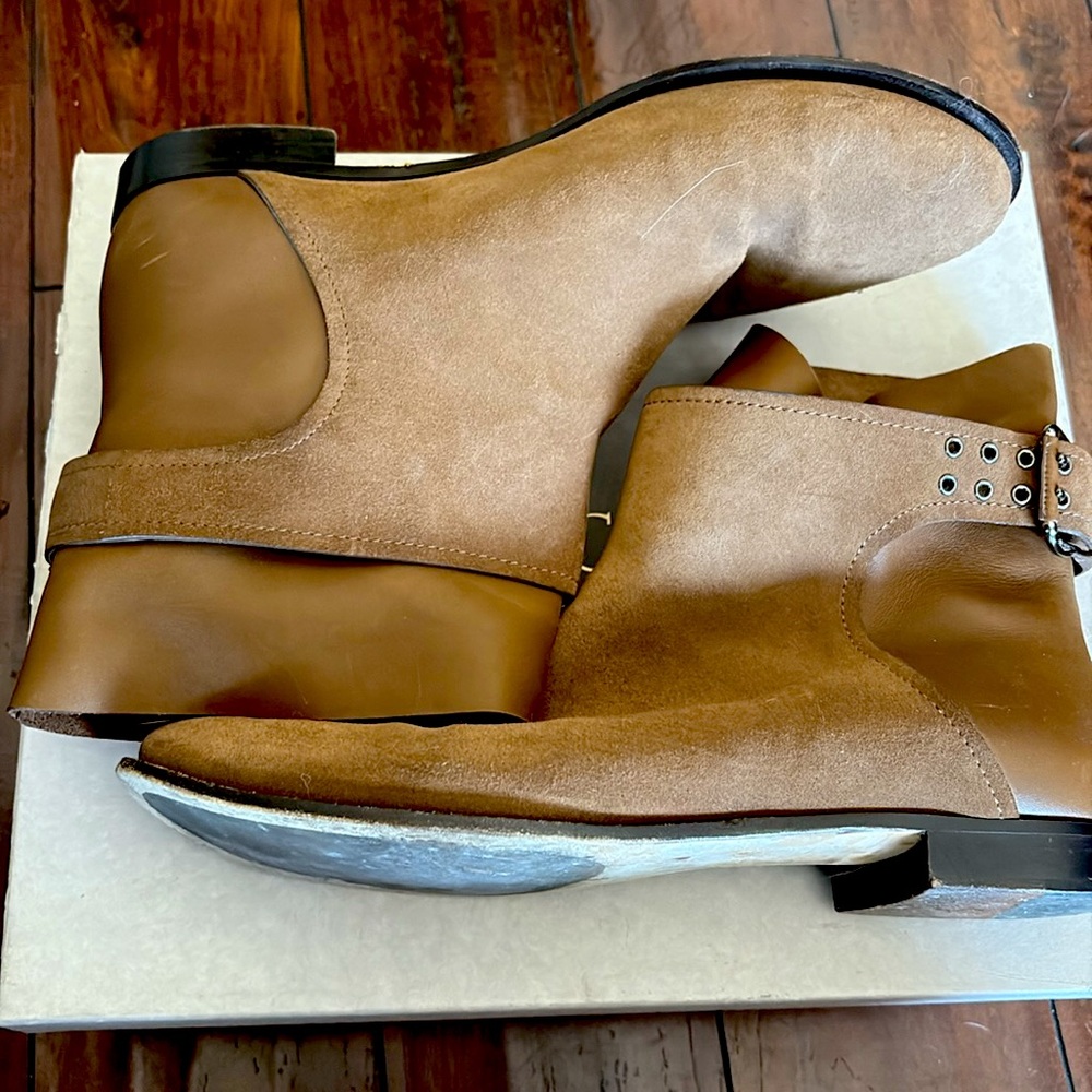 Jimmy Choo suede calf leather booties with adjustable buckles. Size 42/size 11